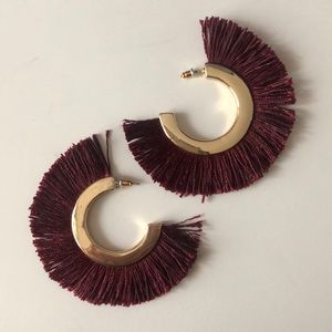 Gold and maroon fringed Express earrings